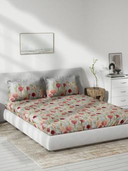 Ddecor Live Beautiful - Mariegold Floral Cotton King Bedsheet With 2 Pillow Covers - Pink