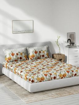 Ddecor Live Beautiful - Mariegold Floral Cotton King Bedsheet With 2 Pillow Covers - Yellow