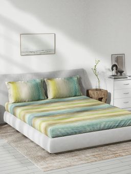 Ddecor Live Beautiful - Cotton 136 Tc King Fitted Bedsheet With 2 Pillow Covers - Blue