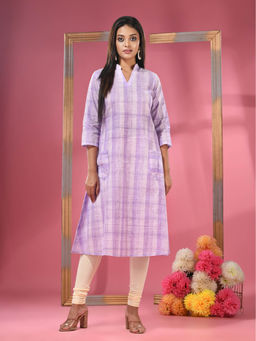 CHARUKRITI - Lavender Cotton A-line Kurta