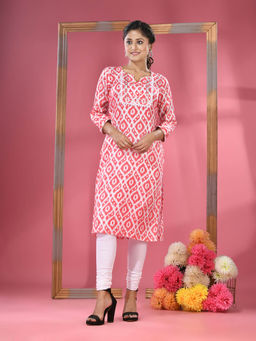 CHARUKRITI - Red & White Printed Cotton Kurta
