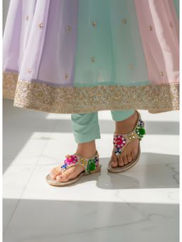 Lil Pitaara - Beads Embellished Zari Sandals Multi-Color