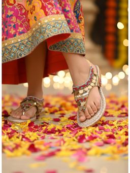 Lil Pitaara - Beads Embellished Zari Sandals Multi-Color