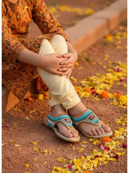 Lil Pitaara - Beads Embellished Zari Sandals Multi-Color