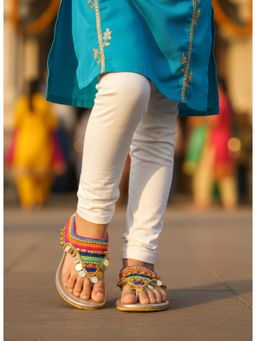 Lil Pitaara - Beads Embellished Zari Sandals Multi-Color