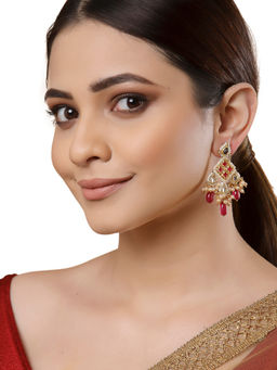 Dugran By Dugristyle - Red & White Kundan Kundan Dangler Earring