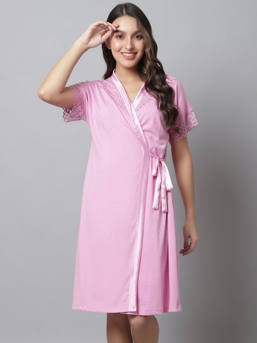 Buy Kanvin V Neck Lace Nightdress with Robe (Set of 2) Online