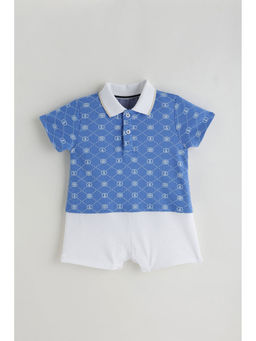 One Friday - Blue Regular Short Sleeve Printed Romper