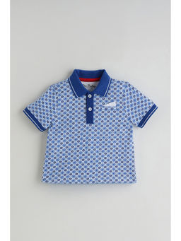 One Friday - Blue Regular Short Sleeve Printed Polo T-shirt