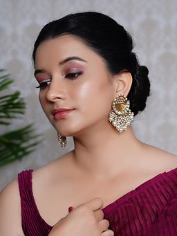 Designbox - Golden Polish Round Earrings with Pearls and Kundan