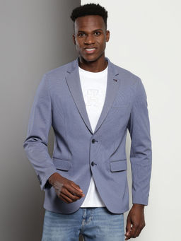 Tommy Hilfiger - Vertical-Pin Striped Regular Fit Polyester Single-Breasted Blazer Blue