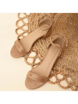 ROCIA - Beige Women Suede Ankle Strap Block Heel Sandals
