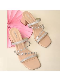 ROCIA - Silver Women Diamond Studded Block Heel Sandals