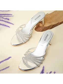 ROCIA - Silver Women Diamond Strap Block Heel Sandals