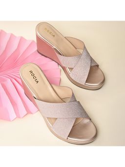 ROCIA - Rose Gold Women Shimmery Criss Cross Wedges