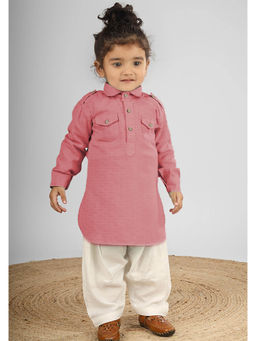 Polka Tots - Boys Cotton Full Sleeve Solid Pathani with Salwar - Pink (Set of 2)