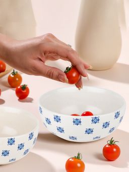 Ekhasa - Ceramic Dal Katori Hand Painted Blue Flower (Pack of 2)