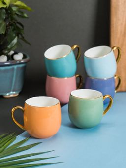 JCPL - Fine Ceramic Charlie Multi Color Electric Tea Coffee Cup Pack of 6 210 Ml Each