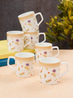 JCPL - Fine Ceramic Director Gardenia Tea Coffee Cup Pack of 6 215 Ml Each