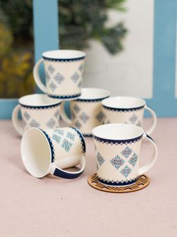 JCPL - Fine Ceramic Jackson Hilton Blue & White Tea Coffee Cup Pack of 6 160 Ml Each