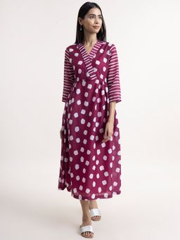 Pink Fort - Polka & Striped Dress - Burgundy