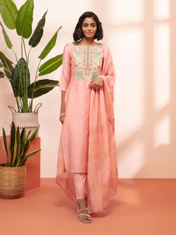 Likha - Shaan-E-Avadh Peach Zari Mirror Work Kurta, Pant & Dupatta LIKSKD131 (Set of 3)