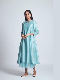 Sheetal Batra - Amna Teal Blue Twin Layer Summer Midi Dress