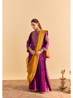 Sheetal Batra - Aroob - Silk Velvet Deep Purple Kurta With Sharara