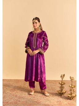 Sheetal Batra - Azmiya - Silk Velvet Deep Purple Chauga With Salwar