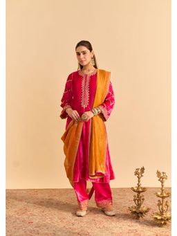 Sheetal Batra - Azmiya - Silk Velvet Rani Hot pink Chauga With Salwar And Light Dupatta