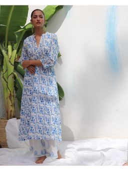 Chidiyaa - White Pure Cotton Printed Kurta with Pant