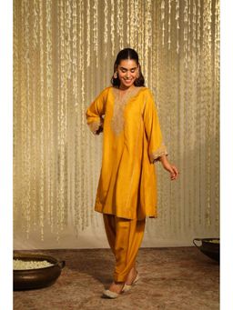 Sheetal Batra - Mehnaaz - Glaze Mustard Kalidaar Short Kurta With Salwar And Dupatta