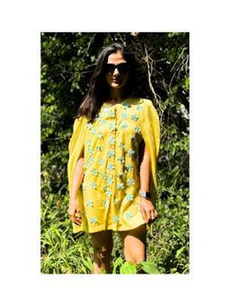 ORNAMAAS - Yellow Pure Cotton Floral A-Line Mini Dress