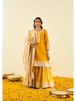 Sheetal Batra - Shabina- Glaze Mustard Short Kurta With Garara And Dupatta