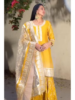 Sheetal Batra - Shabina- Glaze Mustard Short Kurta With Garara And Dupatta