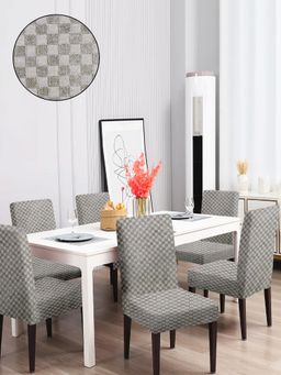 Cortina - Jacquard Dining Chair Cover - Light Grey Set of 6