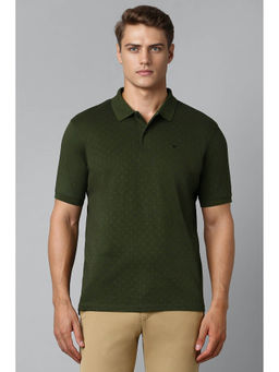Louis Philippe - Men Olive Print Polo Neck Half Sleeves T-Shirt