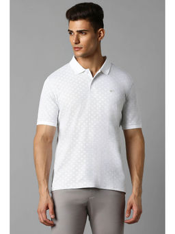 Louis Philippe - Men White Print Polo Neck Half Sleeves T-Shirt