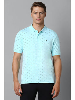 Louis Philippe - Men Sky Blue Print Polo Neck T-Shirt
