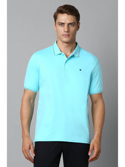 Louis Philippe - Men Blue Solid Polo Neck T-Shirt