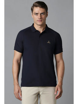 Louis Philippe - Men Navy Blue Solid Polo Neck T-Shirt