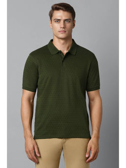 Louis Philippe - Men Olive Print Polo Neck T-Shirt