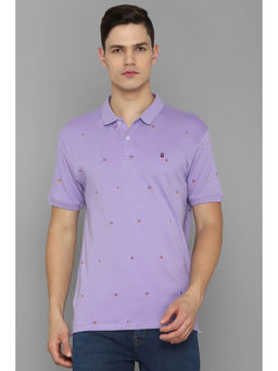 Louis Philippe - Men Lavender Embroidered Polo Neck T-Shirt