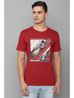 Louis Philippe - Men Red Print Crew Neck T-Shirt