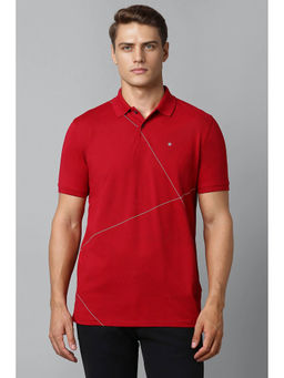 Louis Philippe - Men Red Solid Polo Neck T-Shirt