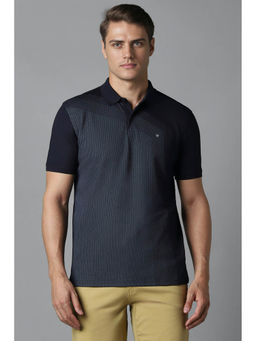 Louis Philippe - Men Black Self Design Polo Neck T-Shirt