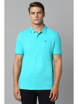 Louis Philippe - Men Turquoise Solid Polo Neck T-Shirt