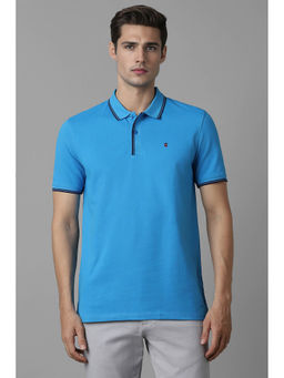 Louis Philippe - Men Blue Solid Polo Neck Half Sleeves T-Shirt