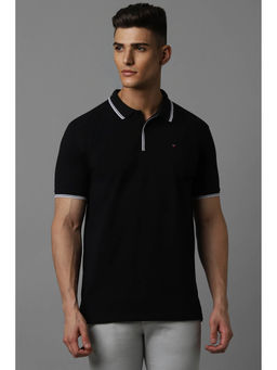 Louis Philippe - Men Black Solid Polo Neck Half Sleeves T-Shirt