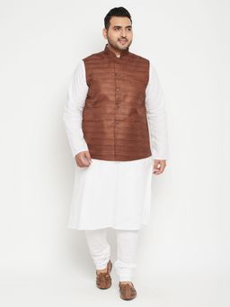 Vastramay - Men White Cotton Blend Jacket Kurta Churidar